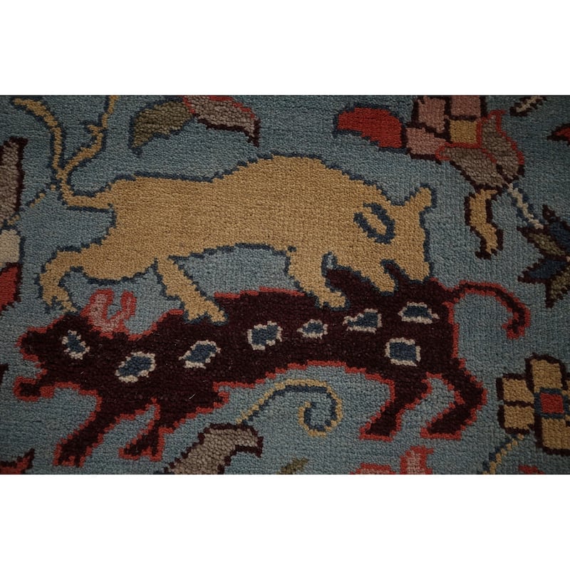 Hunting Animals Blue Ziegler Oriental Area Rug Handmade Wool Carpet - 9'0"x 11'11"