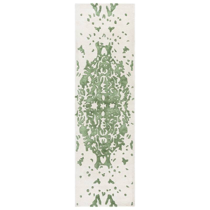 SAFAVIEH Handmade Fifth Roselette Avenue Modern Abstract Wool Rug - 2'3" x 8' Runner - Green/Ivory