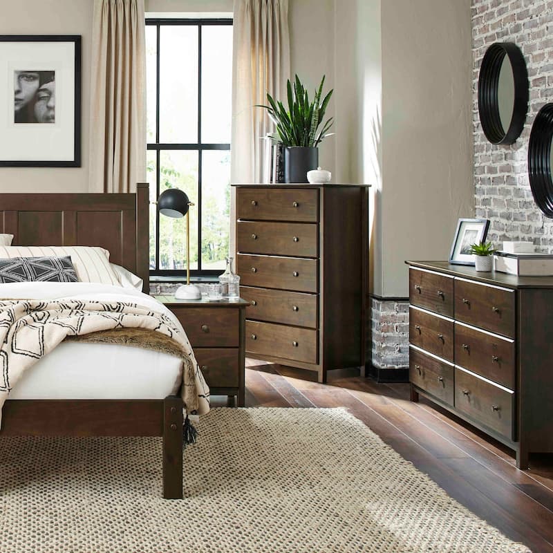 Grain Wood Furniture Shaker 5-drawer Solid Wood Chest