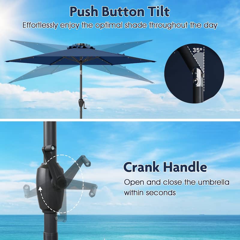 Costway 7.5 ft Solar Powered Patio Umbrella with LED Lights Push