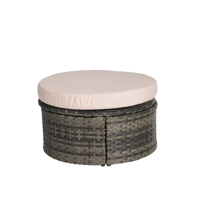 Outdoor Round Daybed with Retractable Canopy, Cushions, Table,Set of 5