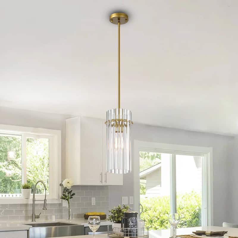 Casandra 1 Light Crystal Glass Rod Mini Pendant Chandelier - Brushed Brass
