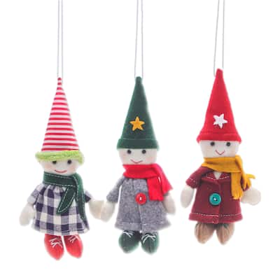 Novica Handmade Festive Gnomes Felt Ornaments (Set Of 3)