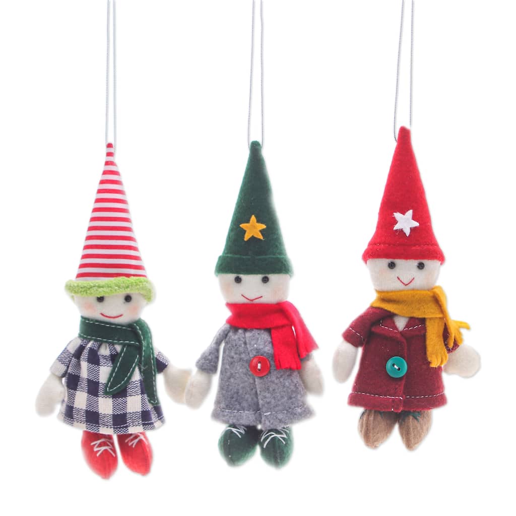Novica Handmade Festive Gnomes Felt Ornaments (Set Of 3)