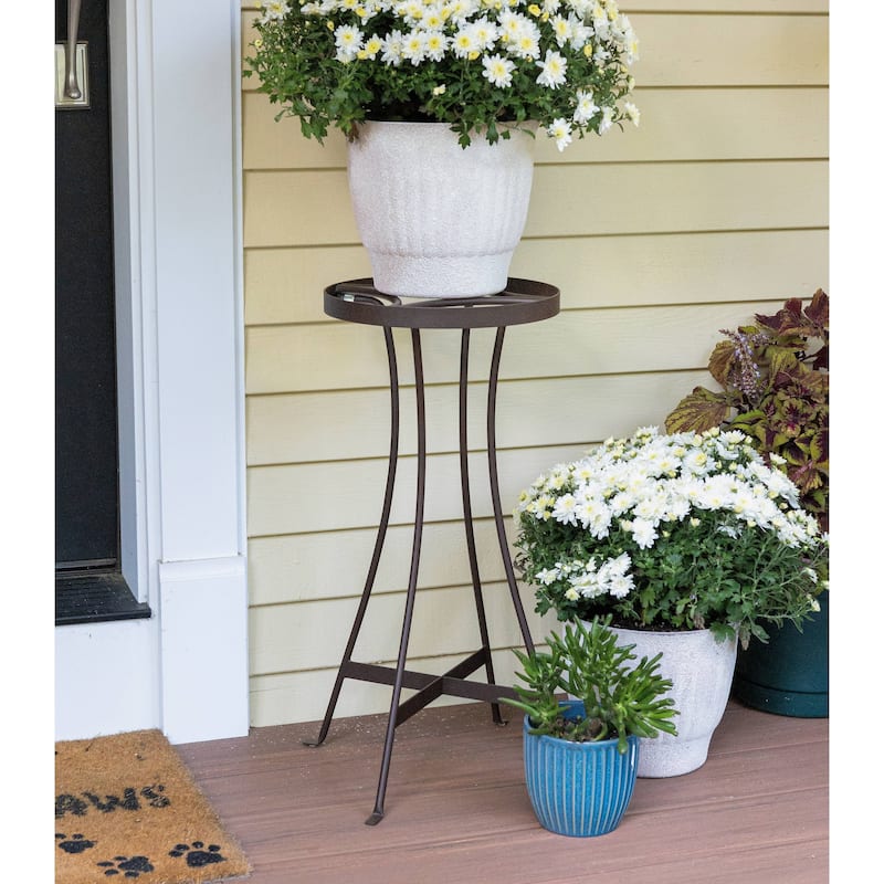 Achla Designs 24.5"H Roman Bronze Powedercoat Finish Wrought Iron Indoor Outdoor Tara Plant Stand - Tall, Patio Garden Accent