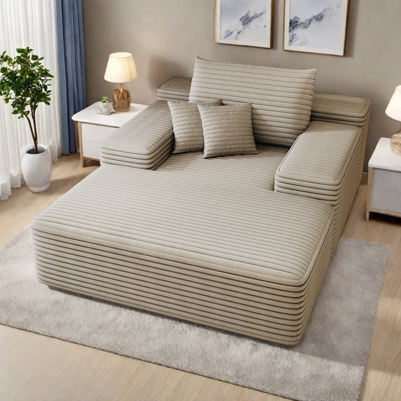 51.2" Corduroy 2-Seater Sofa - Cloud-Like Deep Seat, 600lb Capacity, No Assembly Required, with Ergonomic Pillows - Camel