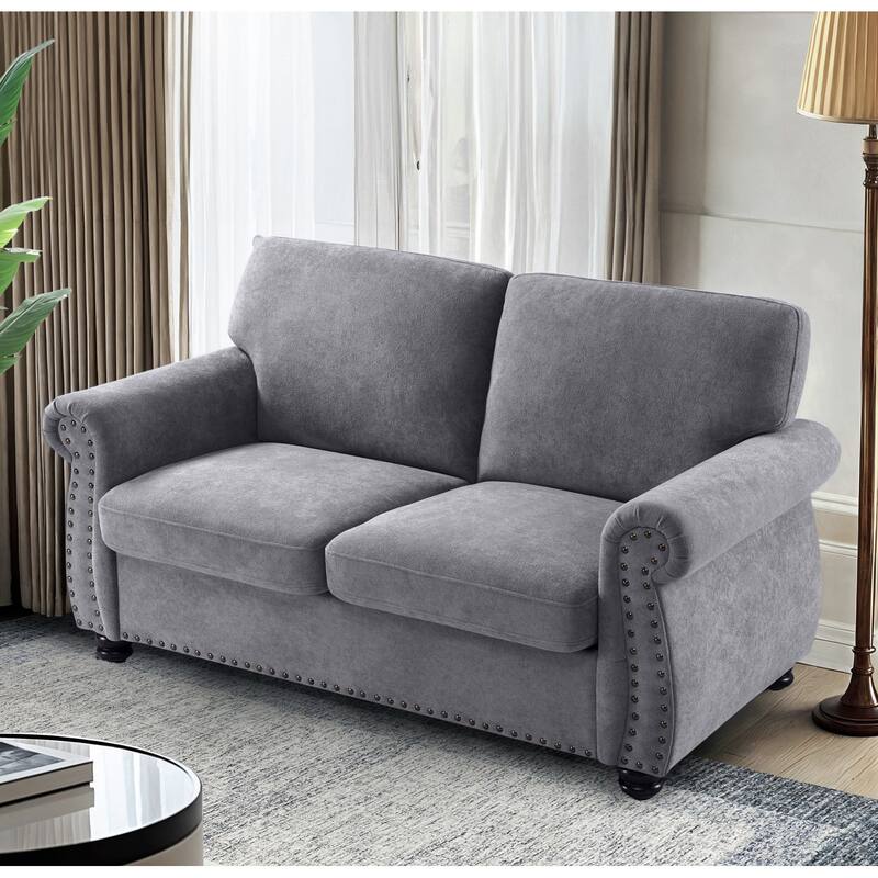 Velvet Loveseat, Upholstered 2 Seater Couch with High-Density Foam, Small Sofa Couch with Solid Wood Legs and Tufted Back