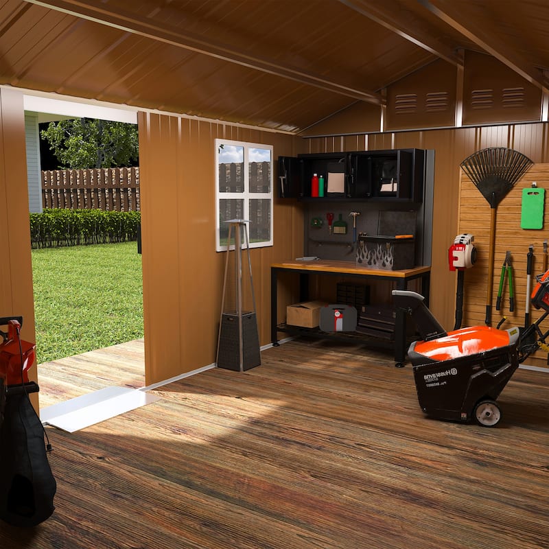 12x8 FT Heavy-Duty Metal Storage Shed with Windows, Lockable Door & Ventilation - Weatherproof Outdoor Garden Shed. - 12x8 FT