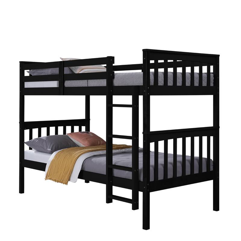 Clayfell Ames Twin Over Twin Solid Wood Bunk Bed Frame, Convertible, Sturdy Guardrails, Easy Assembly
