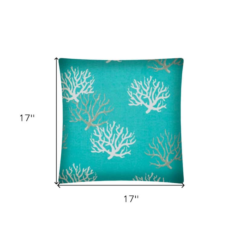 17" Aqua Gray and White Coral Indoor Outdoor Throw Pillow Cover - 17"x17"