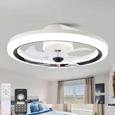 20" White Flush Mount Ceiling Fan with Dimmable Light, 6-Speed Low Profile Reversible Ceiling Fan with APP Control and Remote