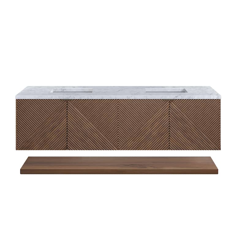 James Martin Vanities D200-V72-3CAR Marcello 72" Wall Mounted Double - Chestnut / Carrara Marble - Chestnut Finish