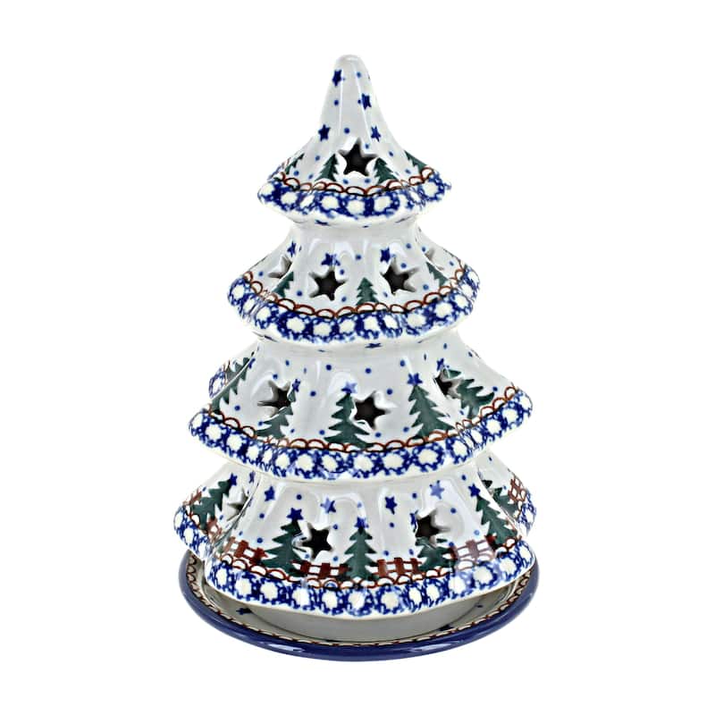 Blue Rose Polish Pottery 513 Ceramika Artystyczna Medium Christmas Tree Luminary - Rustic Pines