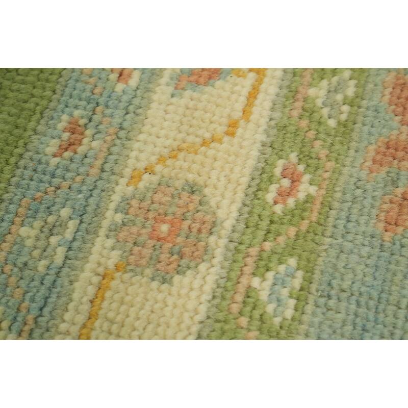Floral Green Oushak Vegetable Dye Large Rug, Floral Geometric Carpet - 14' 10'' X 11' 10''