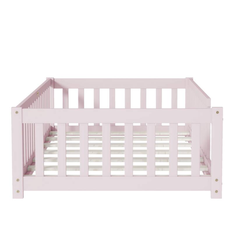 Twin Floor Platform Bed with Fence without Door