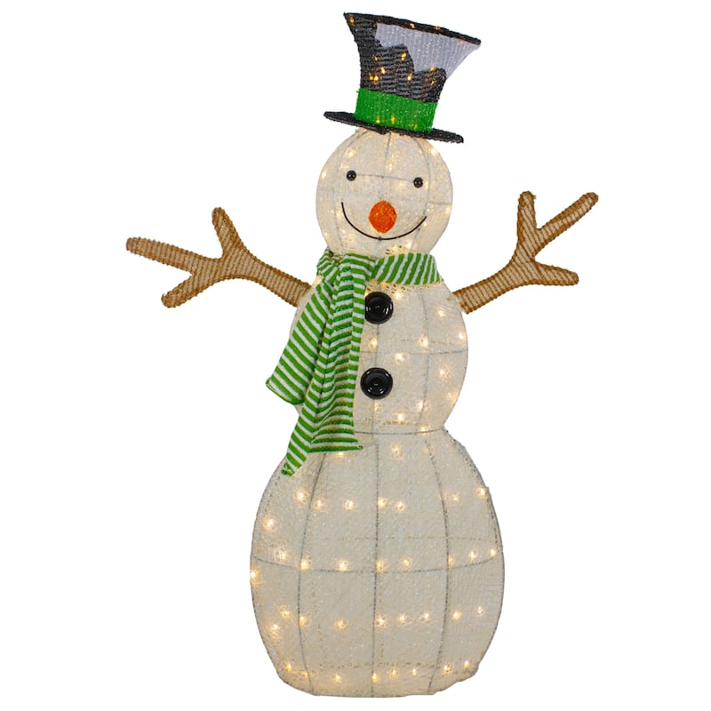 43" LED Snowman with Top Hat Green Scarf Outdoor Christmas Decoration - White