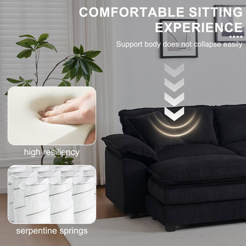 84.6" Corduroy 2-seats sofa With 2 back pillows,2 toss pillows and two ottoman