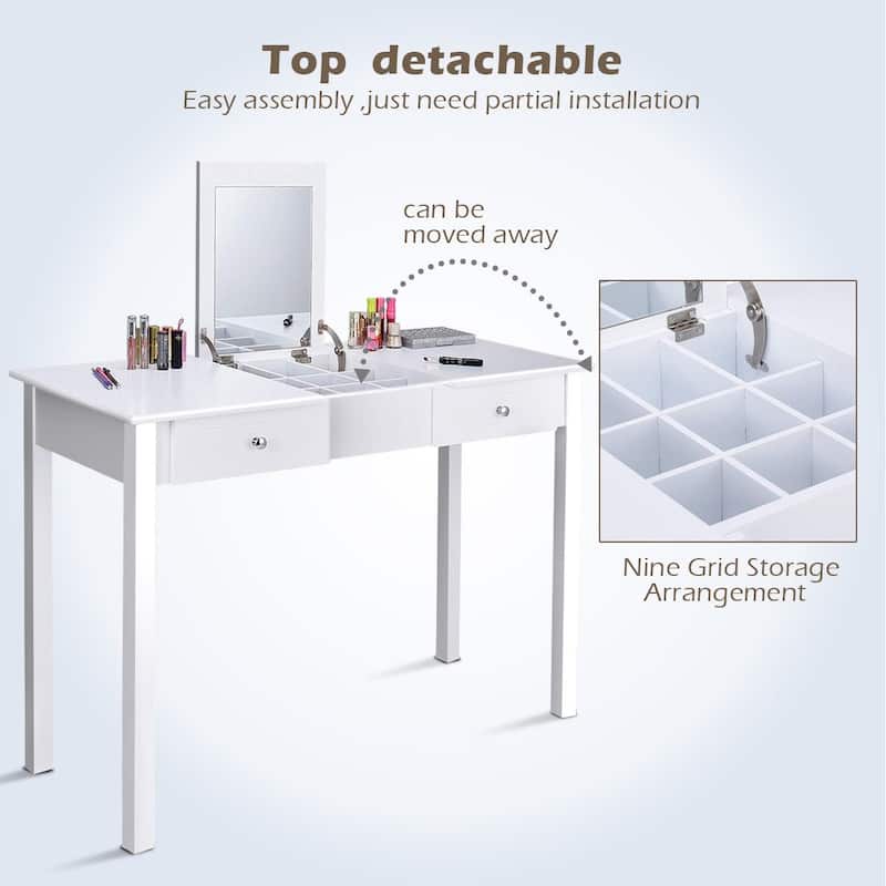 Costway Vanity Table Dressing Table Flip Top Desk Furniture White