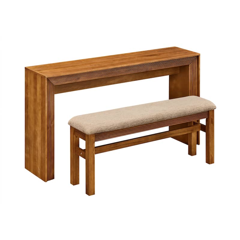 Fluted Counter Height Bar Table Set for Two with Upholstered Bar Stool and Solid Wood Legs