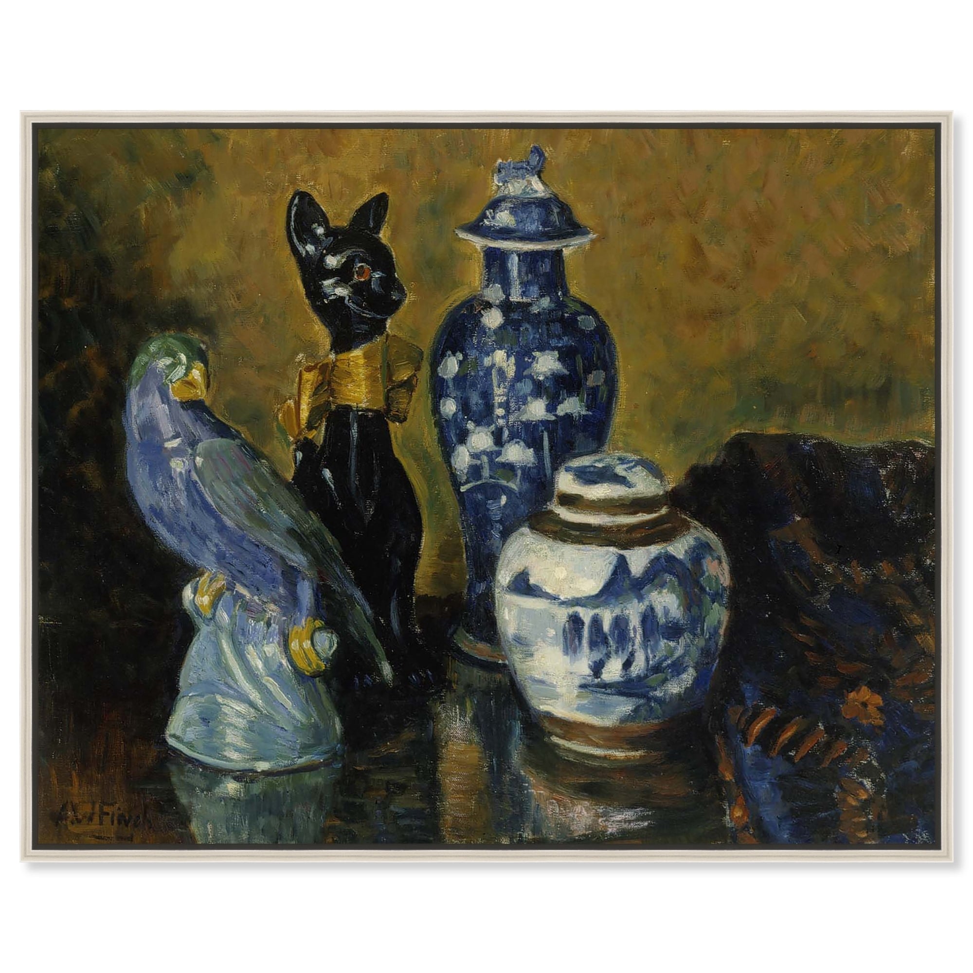 Still Life With Blue Figurines Canvas Classic Vintage Wall Art by Art Remedy