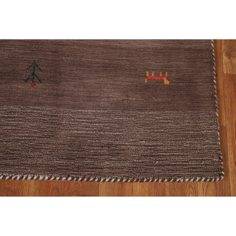 Brown Tribal Gabbeh Indian Rug Hand-Knotted Wool Carpet - 4'2" x 5'10"