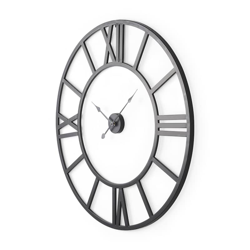 HomeRoots 42" Black Iron Analog Round Wall Clock - 42.13 in. x 42.13 in. x 2.17 in.