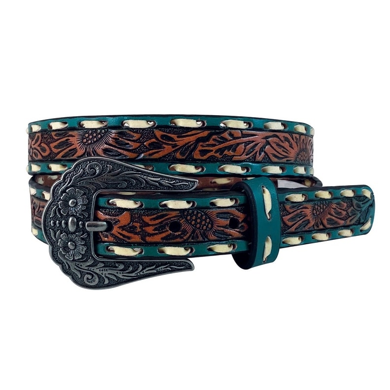 Roper Western Belt Womens Floral Lacing Leather Natural  display picture 3