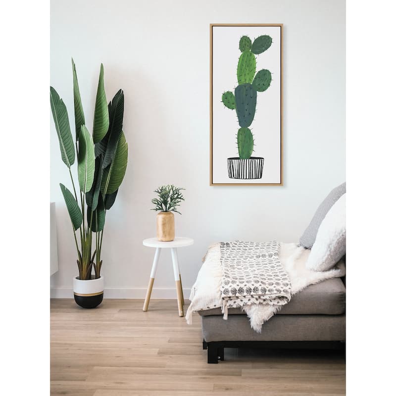 Kate and Laurel Sylvie Tall Green Cactus Framed Canvas by Teju Reval of SnazzyHues