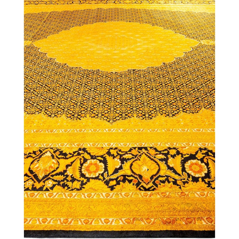 Overton Handknotted Wool Vintage Inspired Contemporary Overdyed Black Area Rug - 18' 7" x 11' 10"