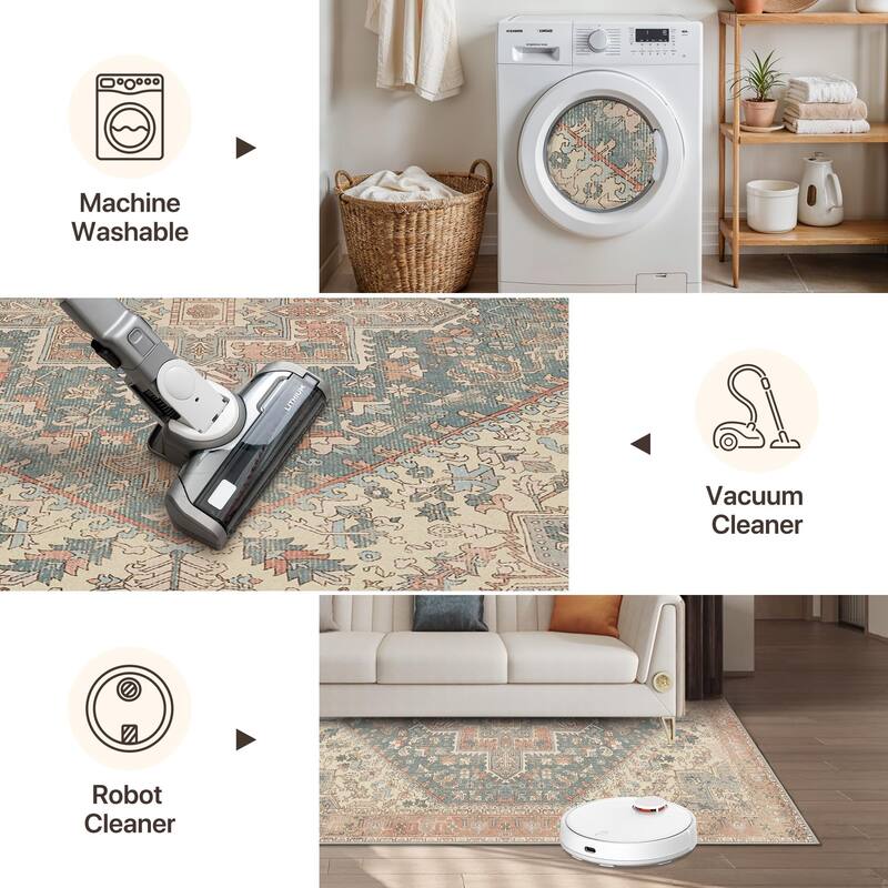 Mcow Vintage Boho Distressed Chenille Low-Pile Area Rug