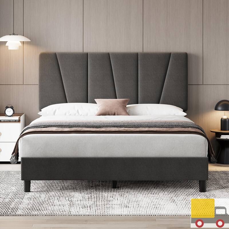 Upholstered Platform Bed with Adjustable Headboard and Slat Support - Full - Dark Grey