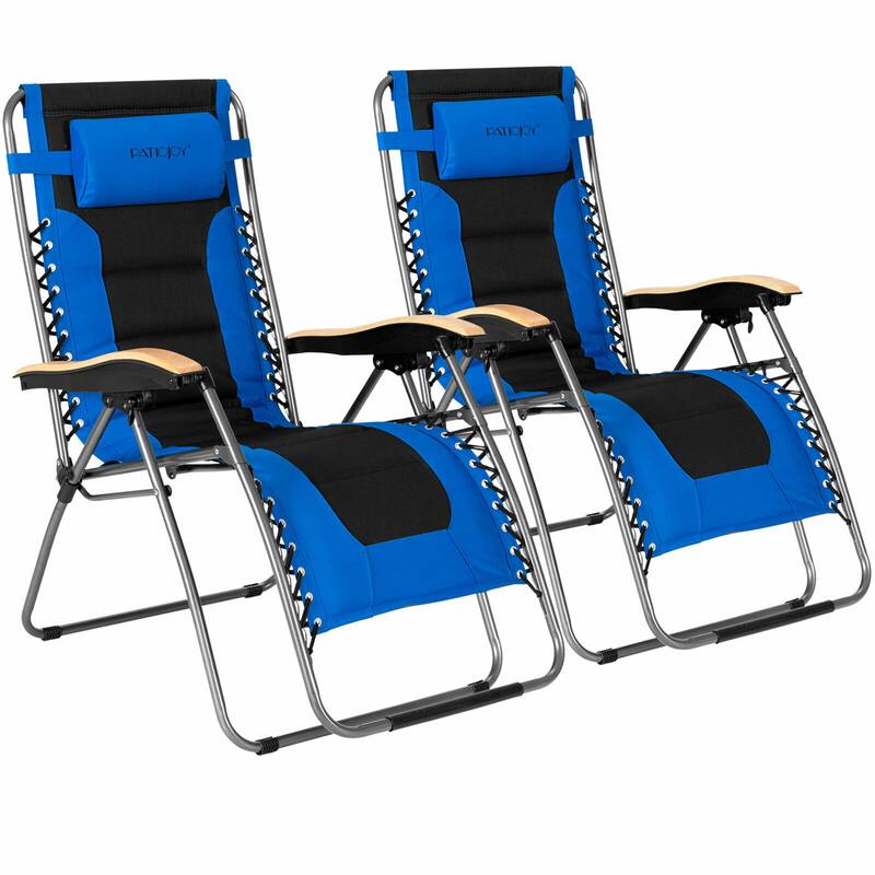 Gymax 2PCS Folding Zero Gravity Chair Padded Lounge Chair w/ Beech - Blue