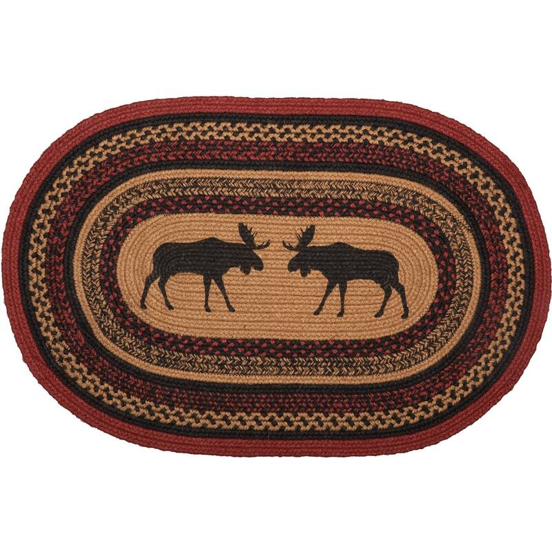 Cumberland Stenciled Moose Jute Rug Oval w/ Pad 20x30 - 20" x 30" Oval