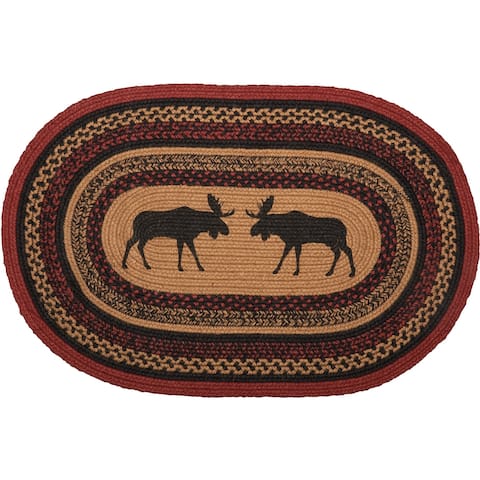 Cumberland Stenciled Moose Jute Rug Oval w/ Pad 20x30 - 20" x 30" Oval