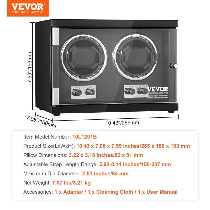 VEVOR Watch Winder with 1-8 for Men's and Women's Automatic Watches with Super Quiet Japanese Mabuchi Motors LED Lights