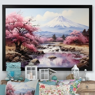 Designart "Japon Art Pink Mount Fuji III" Japanese Framed Wall Art ...