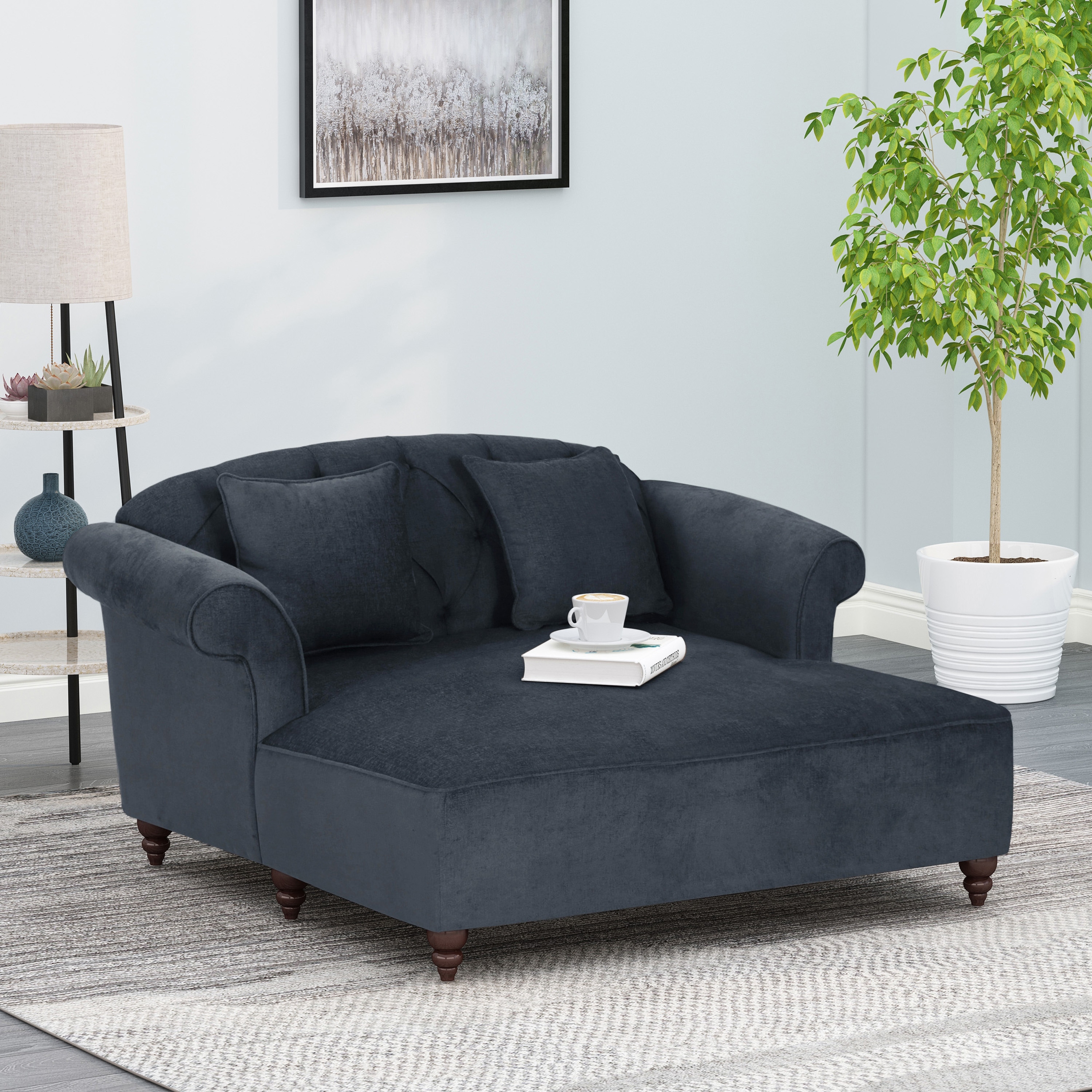 Freas Contemporary Tufted Double Chaise Lounge with Accent Pillows by  Christopher Knight Home - 63.00