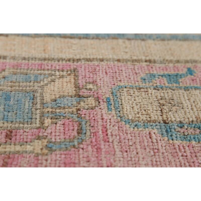 Hand Knotted Oriental 100% Wool Carpet Transitional Geometric Pink Oushak Area Rug - 7' 0'' X 5' 4''