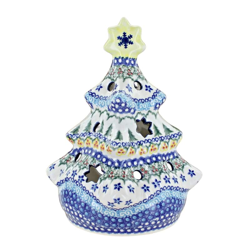 Blue Rose Polish Pottery 198 Vena Christmas Tree Luminary - Holiday Pine