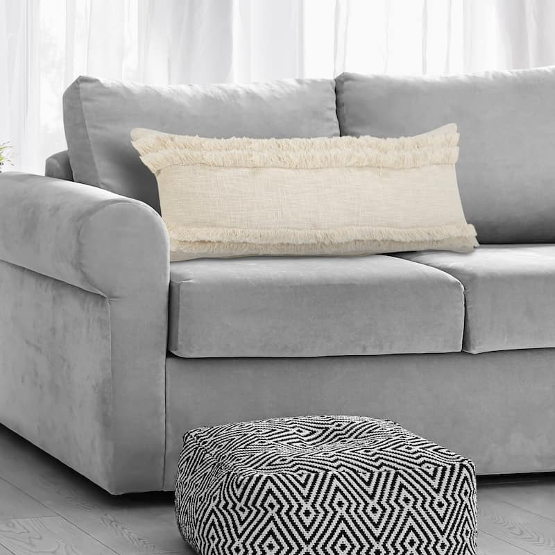 HomeRoots 14" X 36" Cream 100% Cotton Zippered Pillow