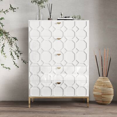 Clihome Wooden 5-Drawer Storage Chest with Metal Legs For Bedroom