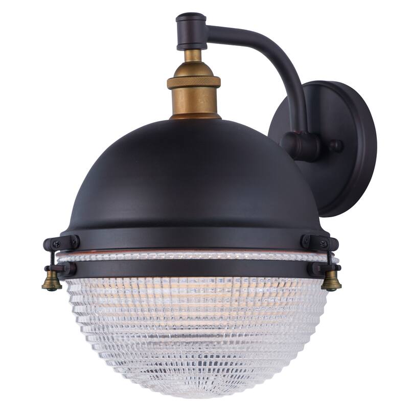 Maxim Portside Single Light 14" Prismatic Glass Outdoor Wall Sconce - Oil Rubbed Bronze / Antique Brass