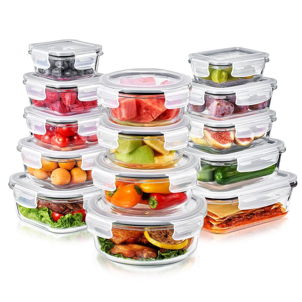Sorbus 28-Piece Glass Food Storage Containers with Lids - Airtight, Microwave, Fridge, Dishwasher Meal Prep Containers
