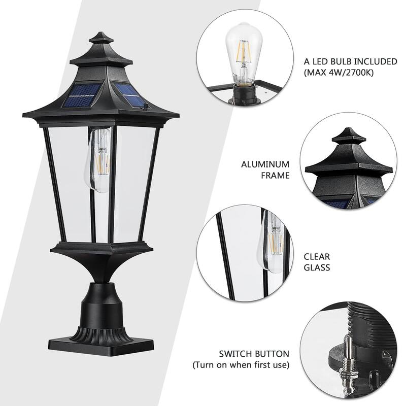 22 Inch Farmhouse Solar Lamp Post Light with Pier Mount