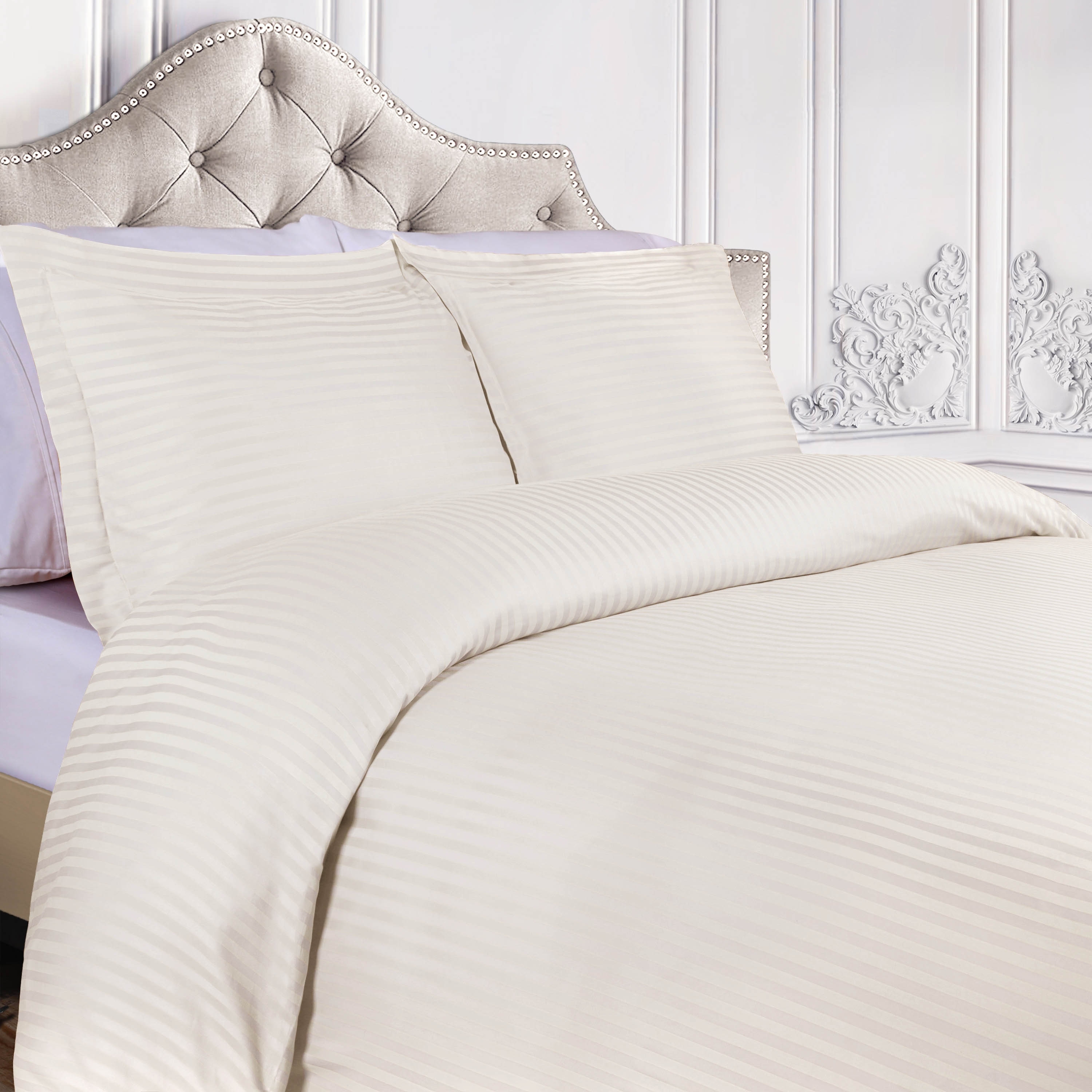 Superior 400 Thread Count Egyptian Cotton King/ California King Duvet Cover Set Stripe White