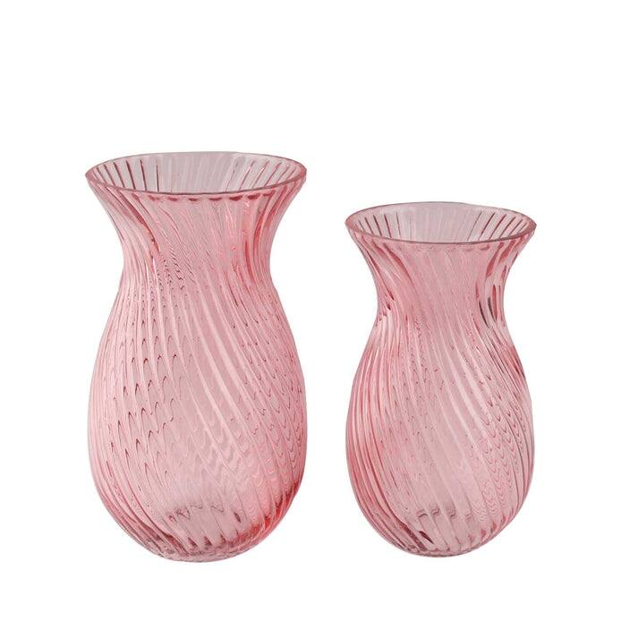 Frosted Glass Tulip Table Vases, Set of 2 with Swirl Pattern Design