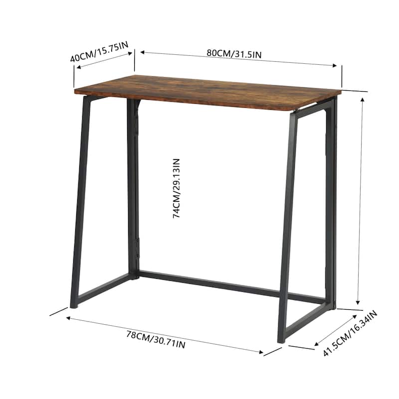 Homylin 31.5-Inch Folding Writing Desk, Space-Saving Computer & Study Table with Metal Frame
