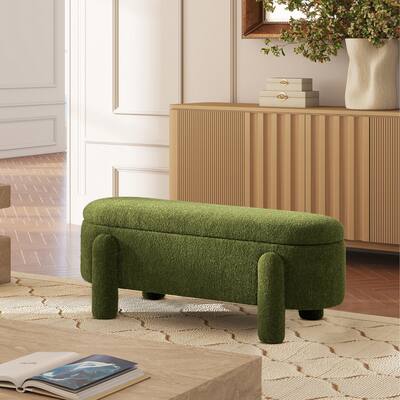 Modern Contemporary 49" Oval Fully Upholstered Storage Bench, Boucle, for Living room Bedroom