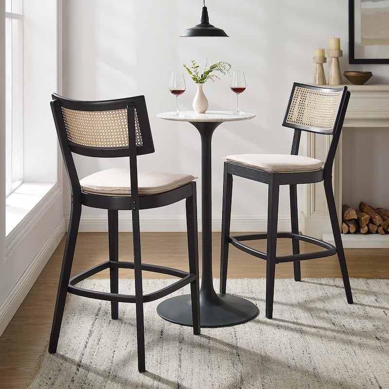 Caledonia Wood Bar Stools - Set of 2 - Black Beige