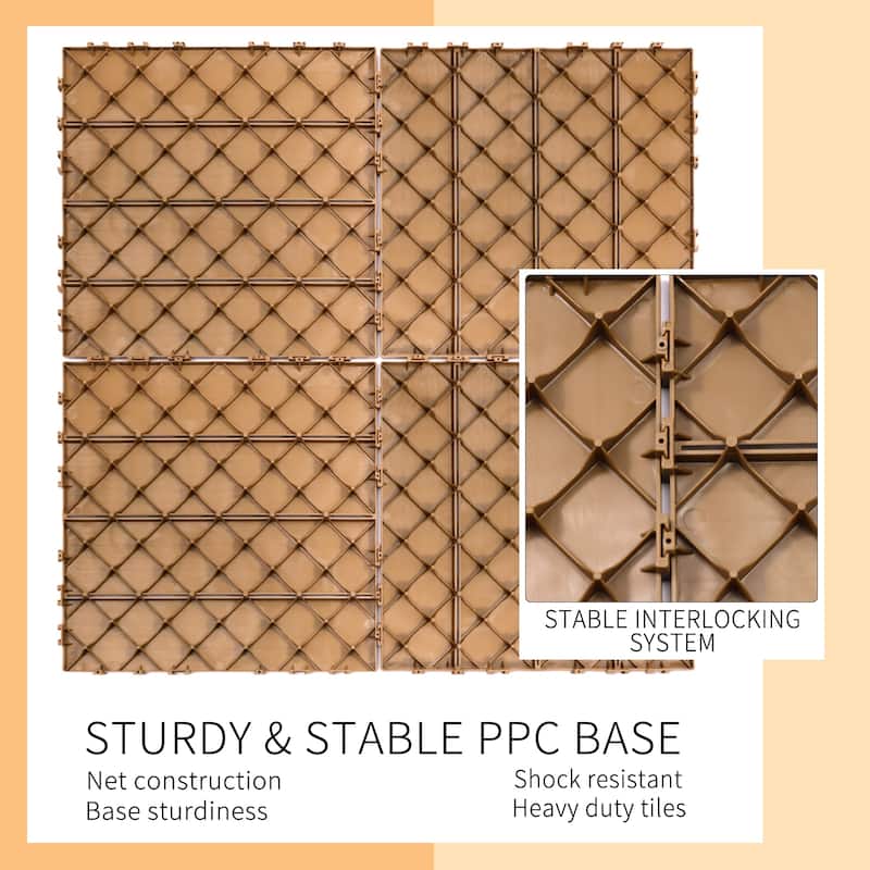 Plastic Interlocking Deck Tiles, 12.00"x12.00"(Pack of 44), Patio Flooring Outdoor Waterproof All Weather Use